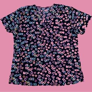 Colorful Heart Print Scrub Uniform Top